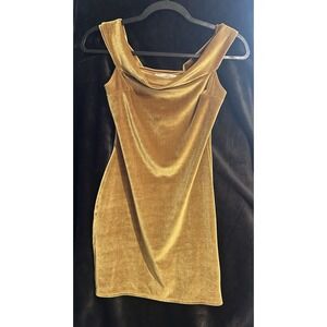 Urban Outfitters Women S Gold Velvet drape neck line Mini Dress